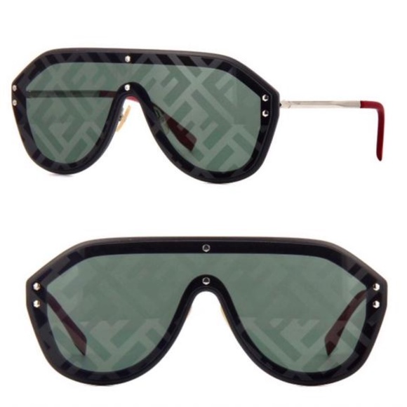 Fendi M0039 FF Logo Mirrored Shield Sunglasses - Black/Grey Unisex Fendi FF Fabulous Shield Sunglasses FF M0039/G/S Black  main image 4